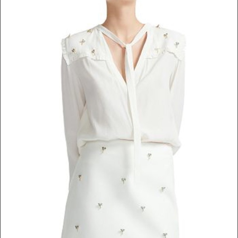 Maje Cil Embellished Crepe Blouse White b2b